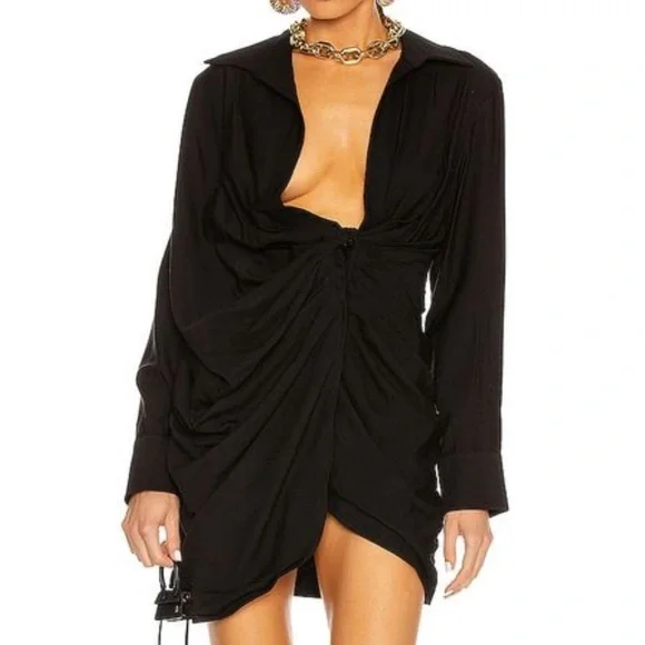 ruched mini dress in black Ruched Jersey Mini Dress Black / XS